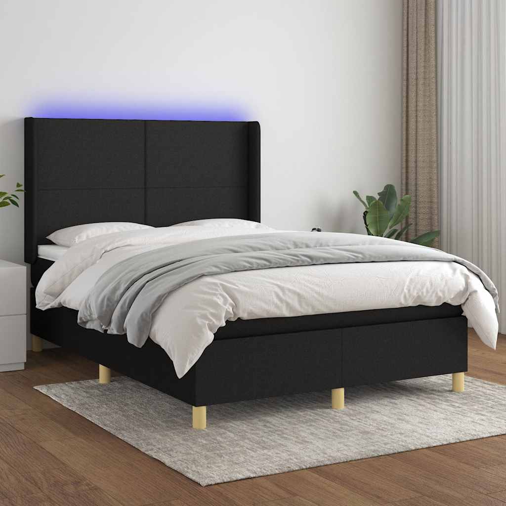Sommier à lattes de lit matelas et LED Noir 140x190 cm Tissu - XIOS