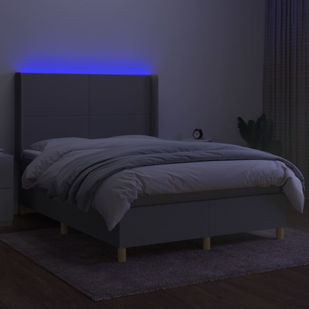 Sommier à lattes de lit matelas LED Gris clair 140x200 cm Tissu - XIOS