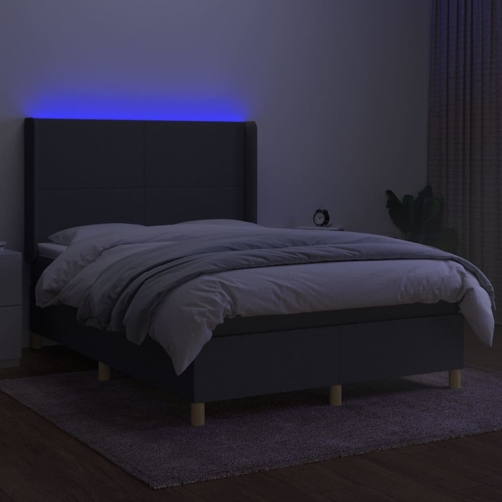 Sommier à lattes de lit matelas LED Gris foncé 140x200 cm Tissu - XIOS