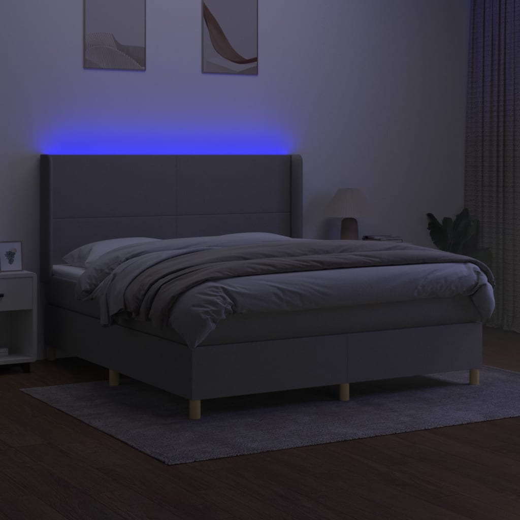 Sommier à lattes de lit matelas LED Gris clair 160x200 cm Tissu - XIOS
