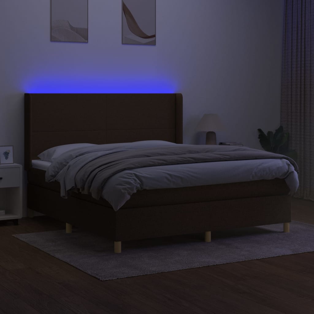 Sommier à lattes de lit matelas et LED Marron foncé 160x200 cm - XIOS