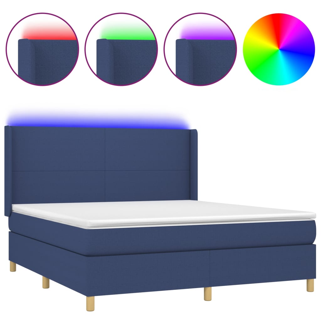 Sommier à lattes de lit matelas et LED Bleu 160x200 cm Tissu - XIOS