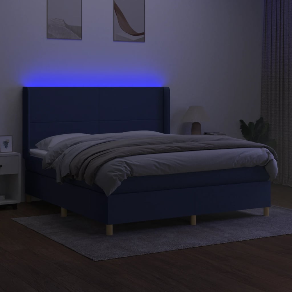 Sommier à lattes de lit matelas et LED Bleu 160x200 cm Tissu - XIOS