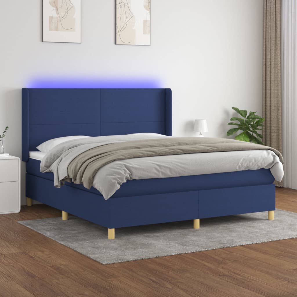 Sommier à lattes de lit matelas et LED Bleu 160x200 cm Tissu - XIOS