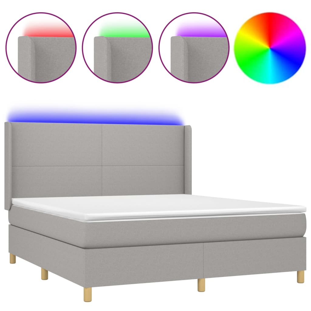 Sommier à lattes de lit matelas LED Gris clair 180x200 cm Tissu - XIOS