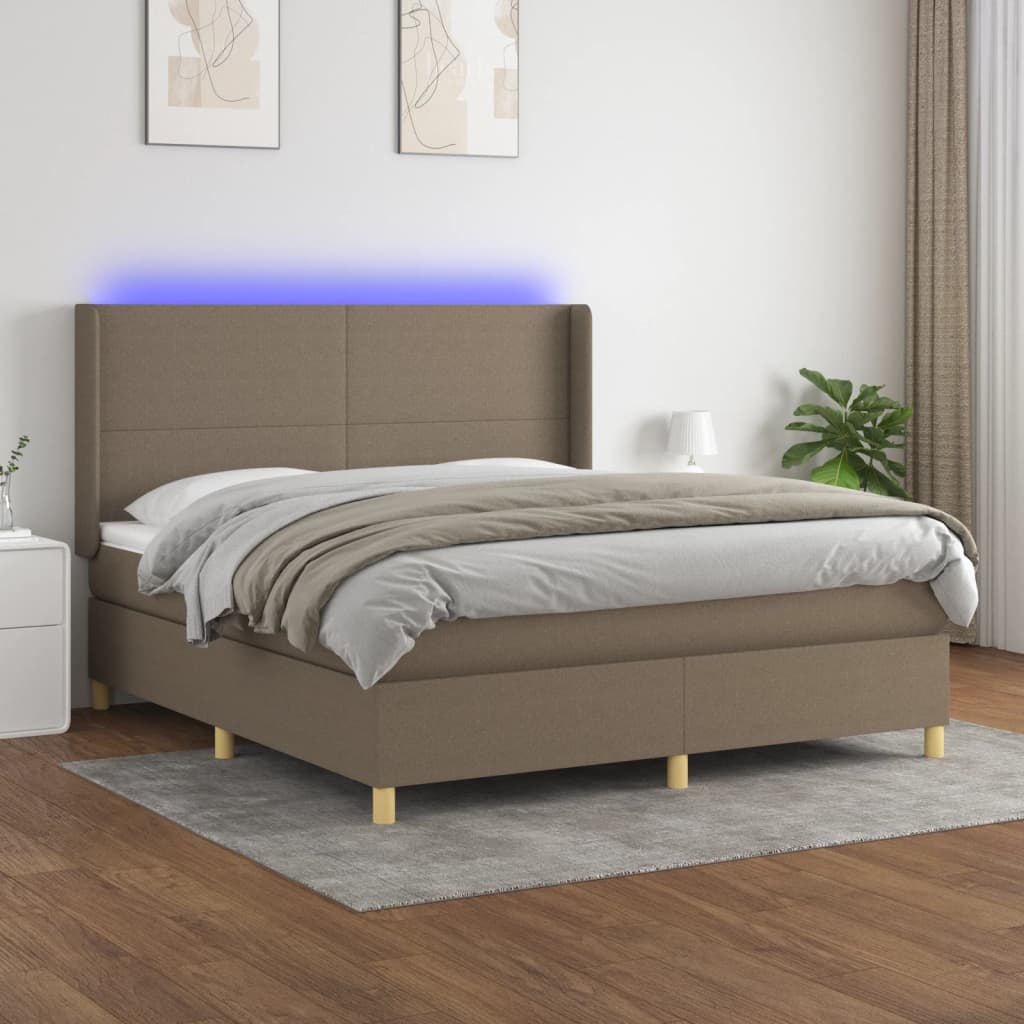 Sommier à lattes de lit matelas et LED Taupe 180x200 cm Tissu - XIOS