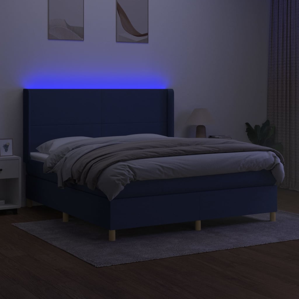 Sommier à lattes de lit matelas et LED Bleu 180x200 cm Tissu - XIOS