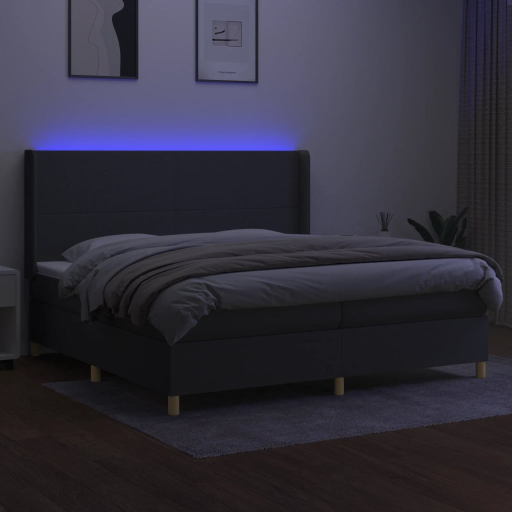 Sommier à lattes de lit matelas LED Gris foncé 200x200 cm Tissu - XIOS