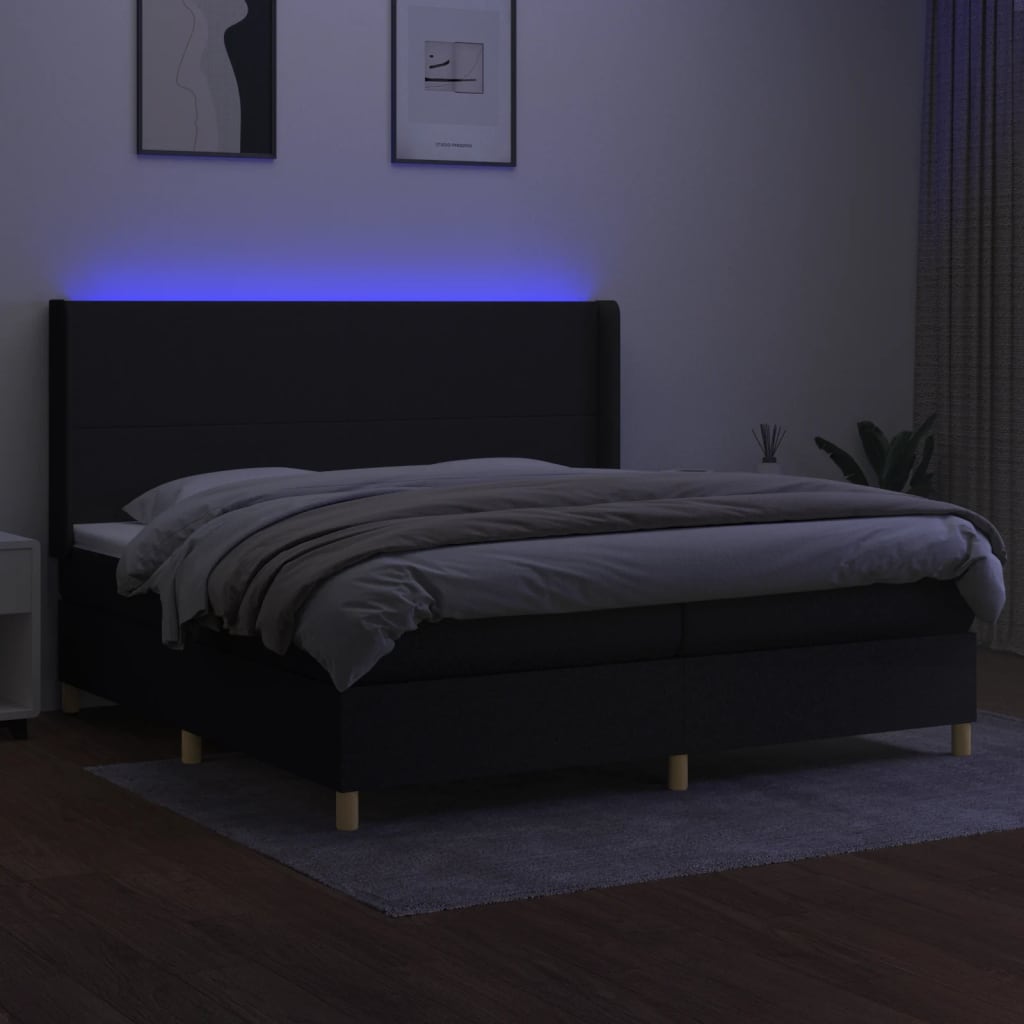Sommier à lattes de lit matelas et LED Noir 200x200 cm Tissu - XIOS