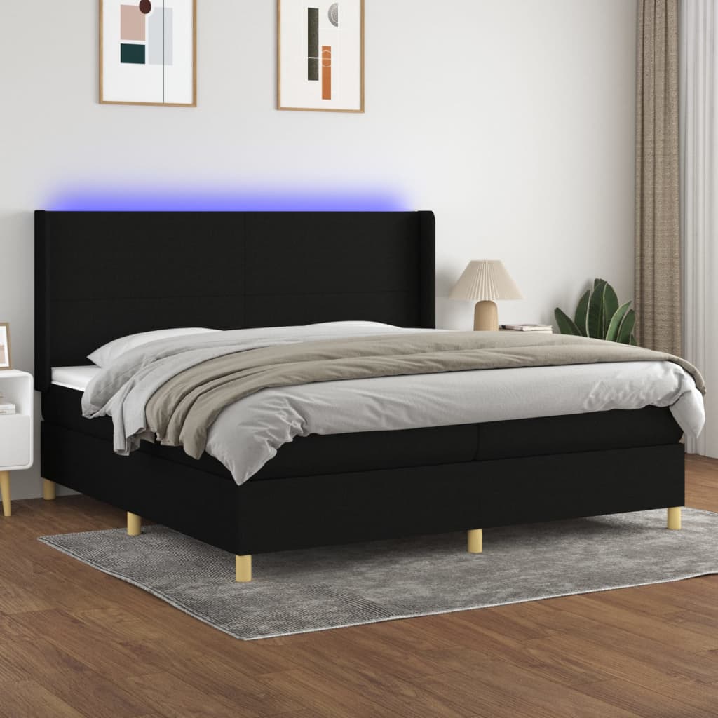 Sommier à lattes de lit matelas et LED Noir 200x200 cm Tissu - XIOS