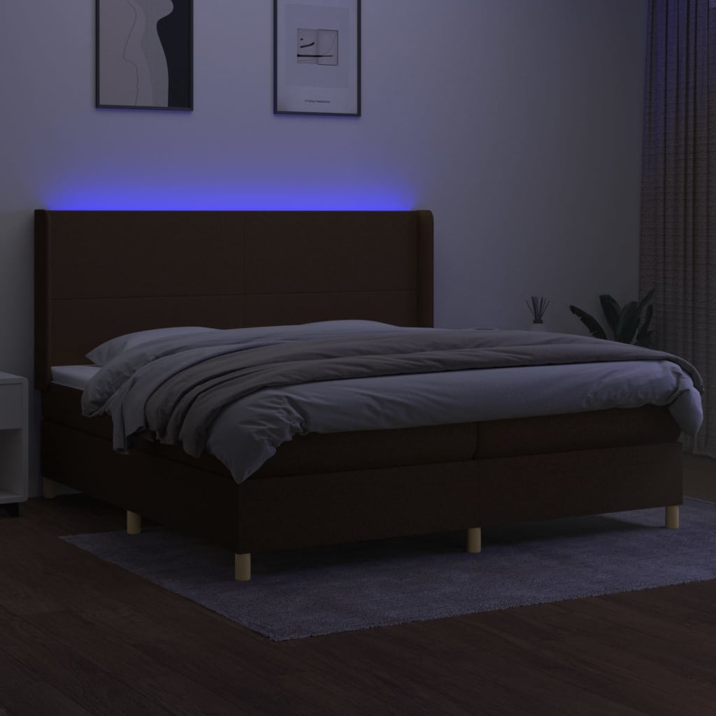 Sommier à lattes de lit matelas et LED Marron foncé 200x200 cm - XIOS