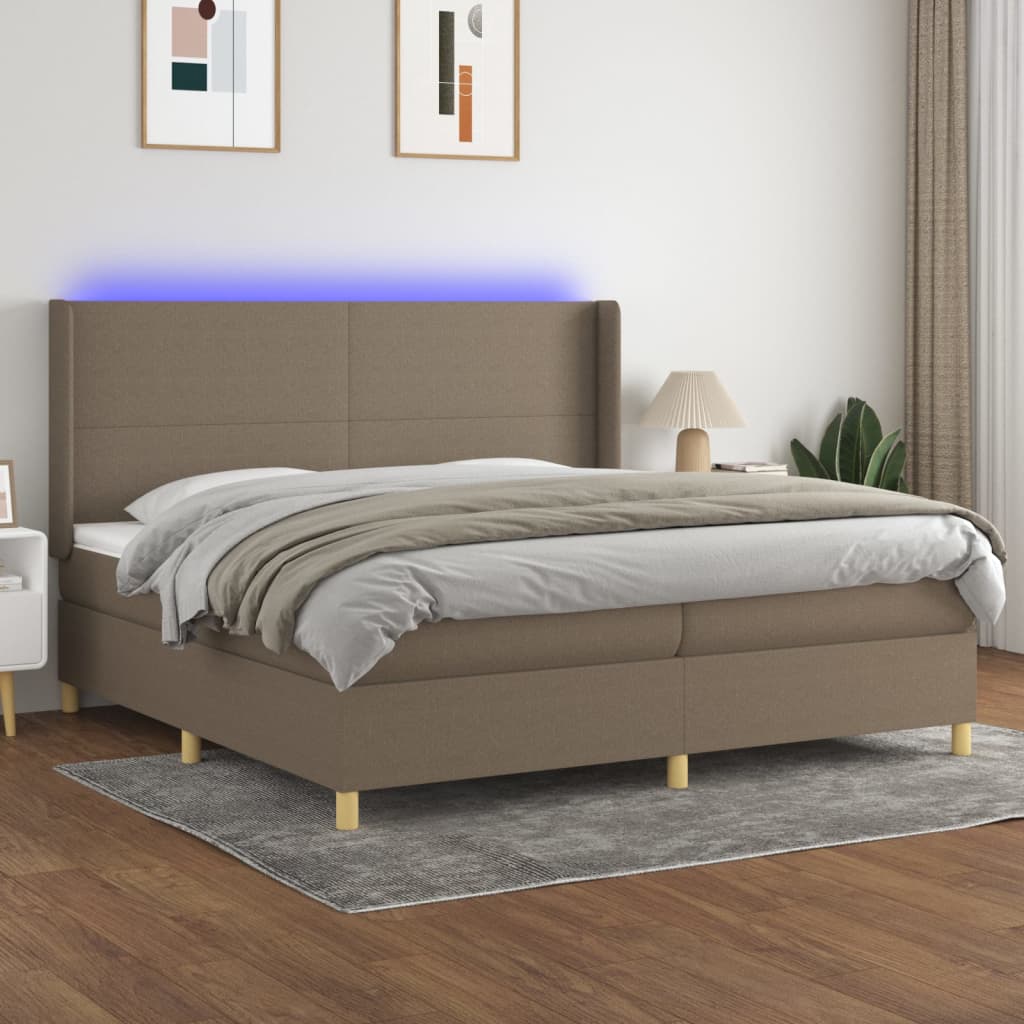 Sommier à lattes de lit matelas et LED Taupe 200x200 cm Tissu - XIOS