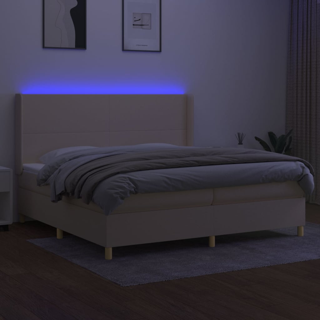 Sommier à lattes de lit matelas et LED Crème 200x200 cm Tissu - XIOS