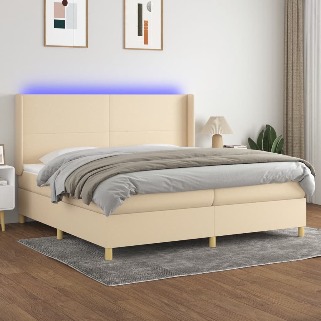 Sommier à lattes de lit matelas et LED Crème 200x200 cm Tissu - XIOS