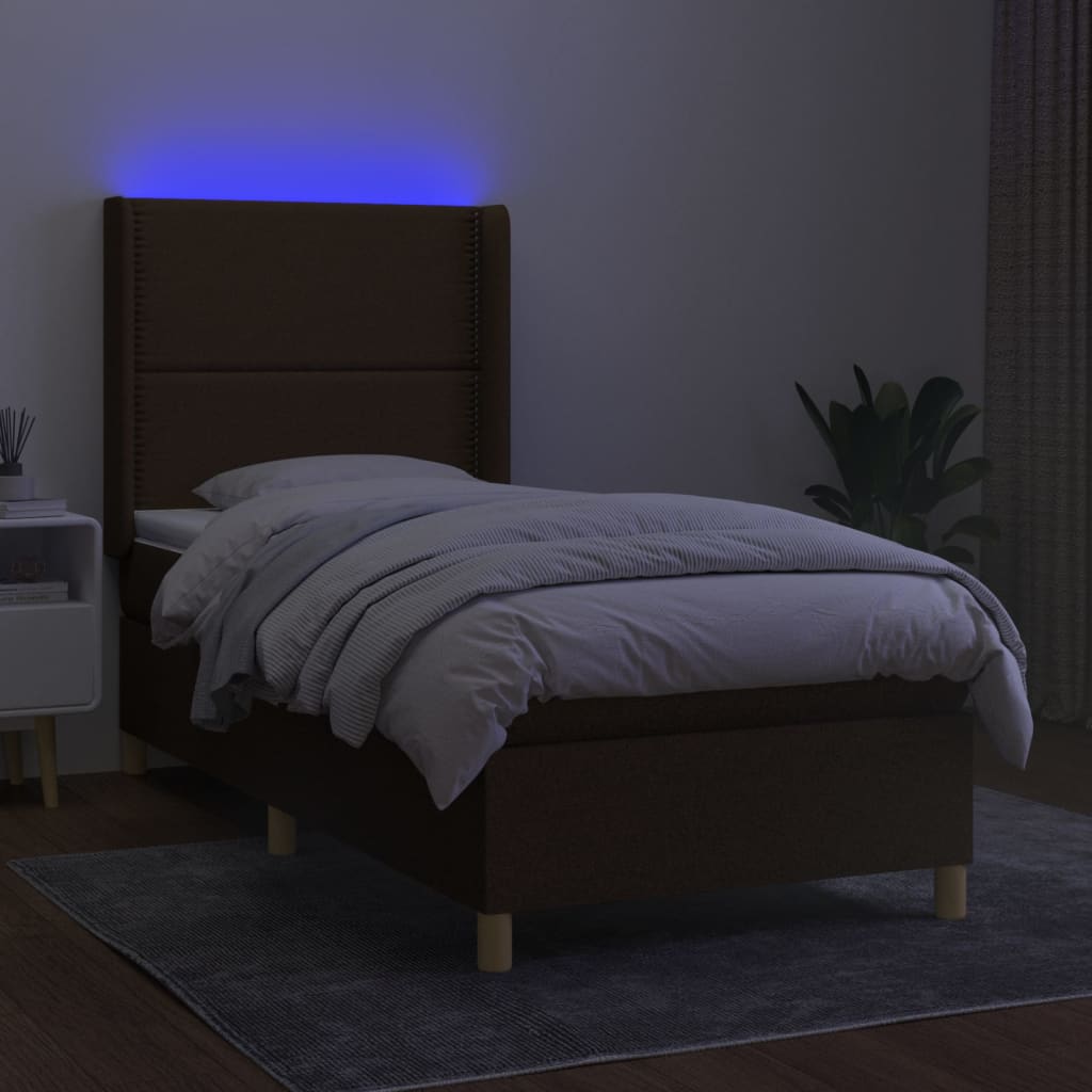 Sommier à lattes de lit matelas et LED Taupe 90x200 cm Tissu - XIOS