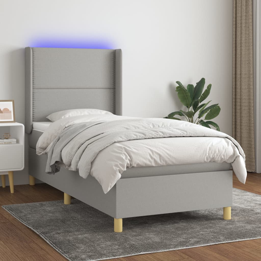 Sommier à lattes de lit matelas LED Gris clair 100x200 cm Tissu - XIOS
