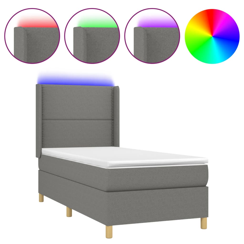 Sommier à lattes de lit matelas LED Gris foncé 100x200 cm Tissu - XIOS