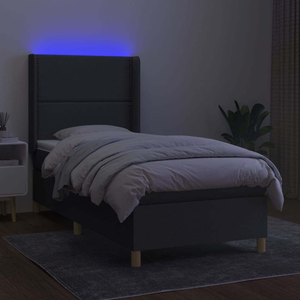 Sommier à lattes de lit matelas LED Gris foncé 100x200 cm Tissu - XIOS