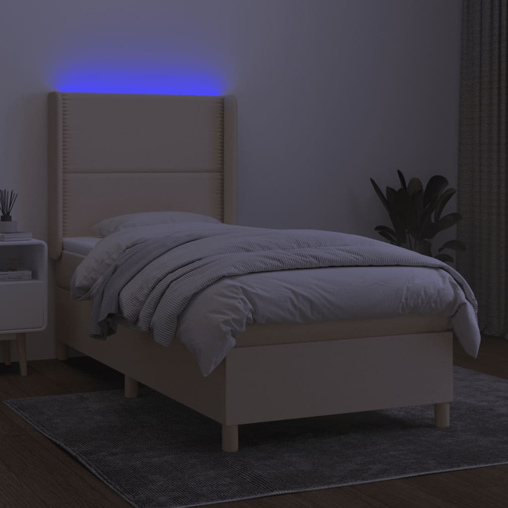 Sommier à lattes de lit matelas et LED Crème 100x200 cm Tissu - XIOS