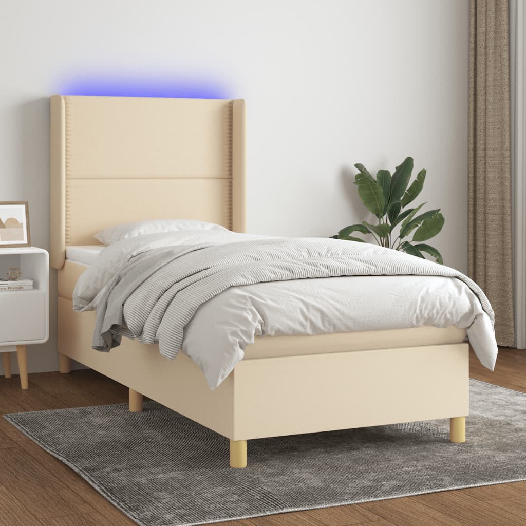 Sommier à lattes de lit matelas et LED Crème 100x200 cm Tissu - XIOS