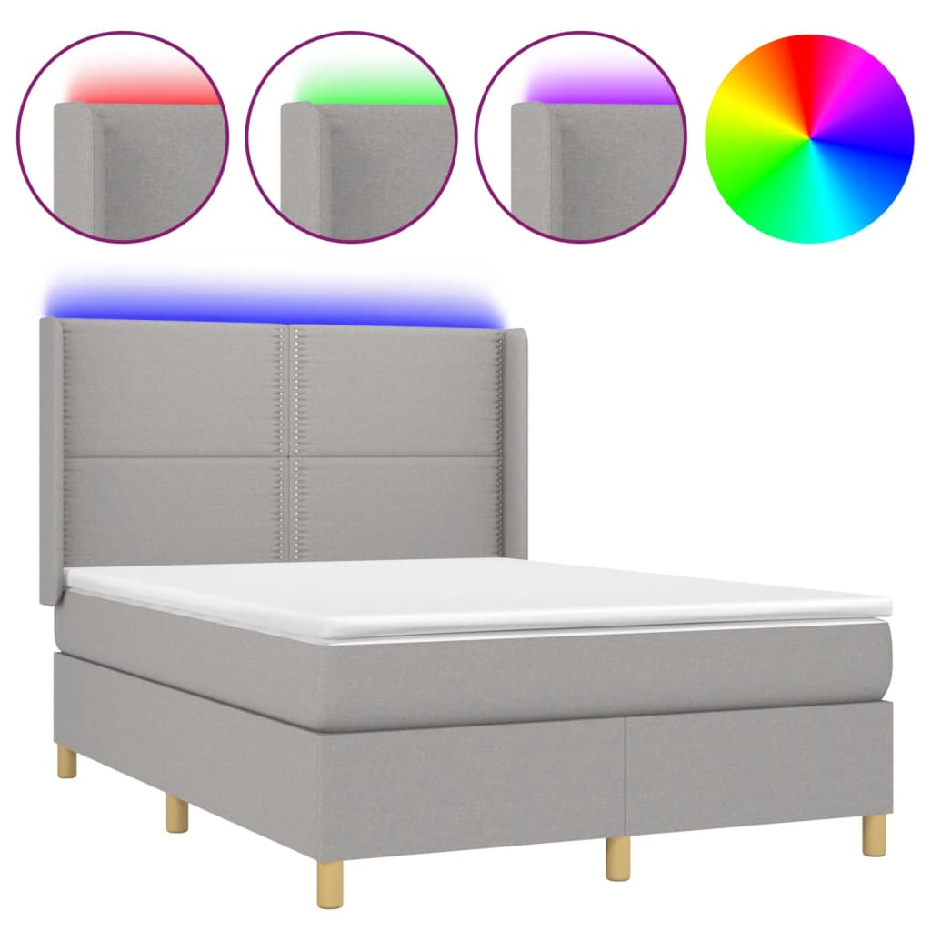 Sommier à lattes de lit matelas LED Gris clair 140x190 cm Tissu - XIOS