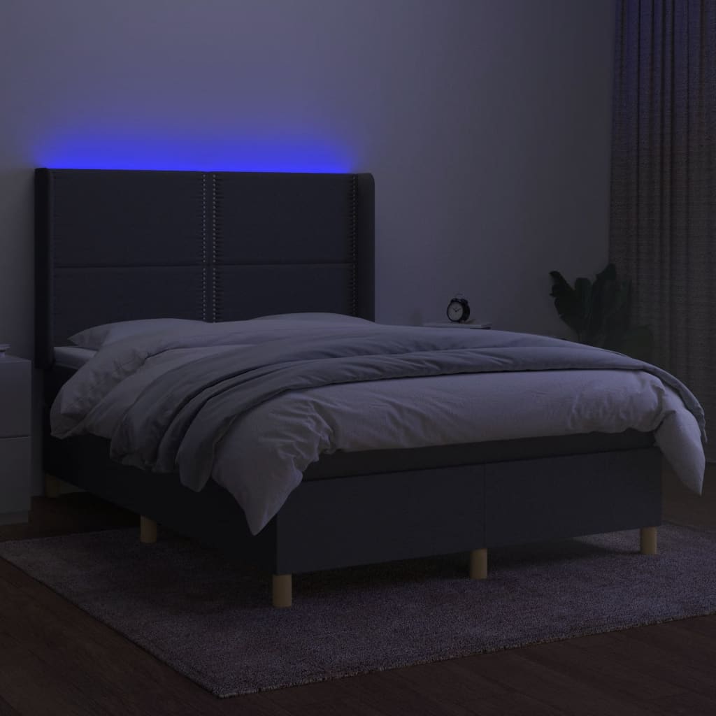 Sommier à lattes de lit matelas LED Gris foncé 140x190 cm Tissu - XIOS