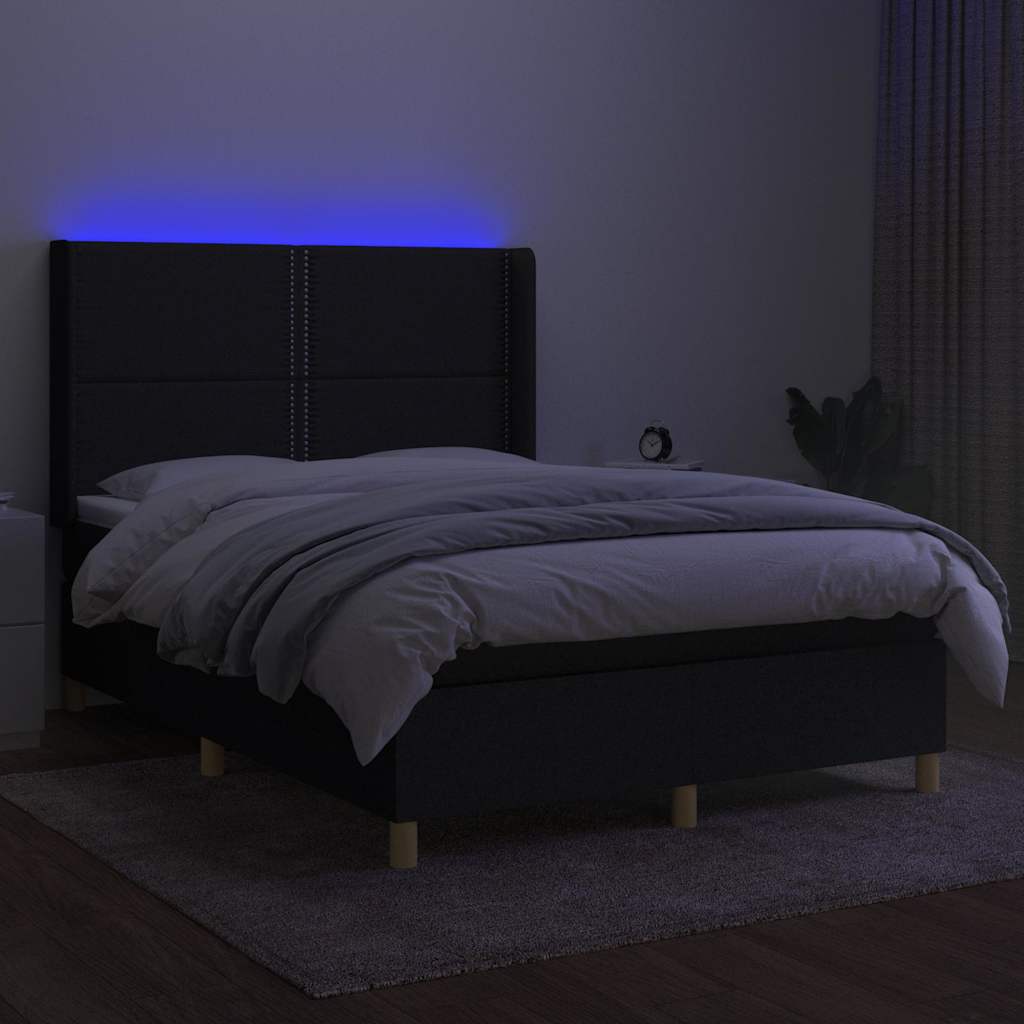 Sommier à lattes de lit matelas et LED Noir 140x190 cm Tissu - XIOS