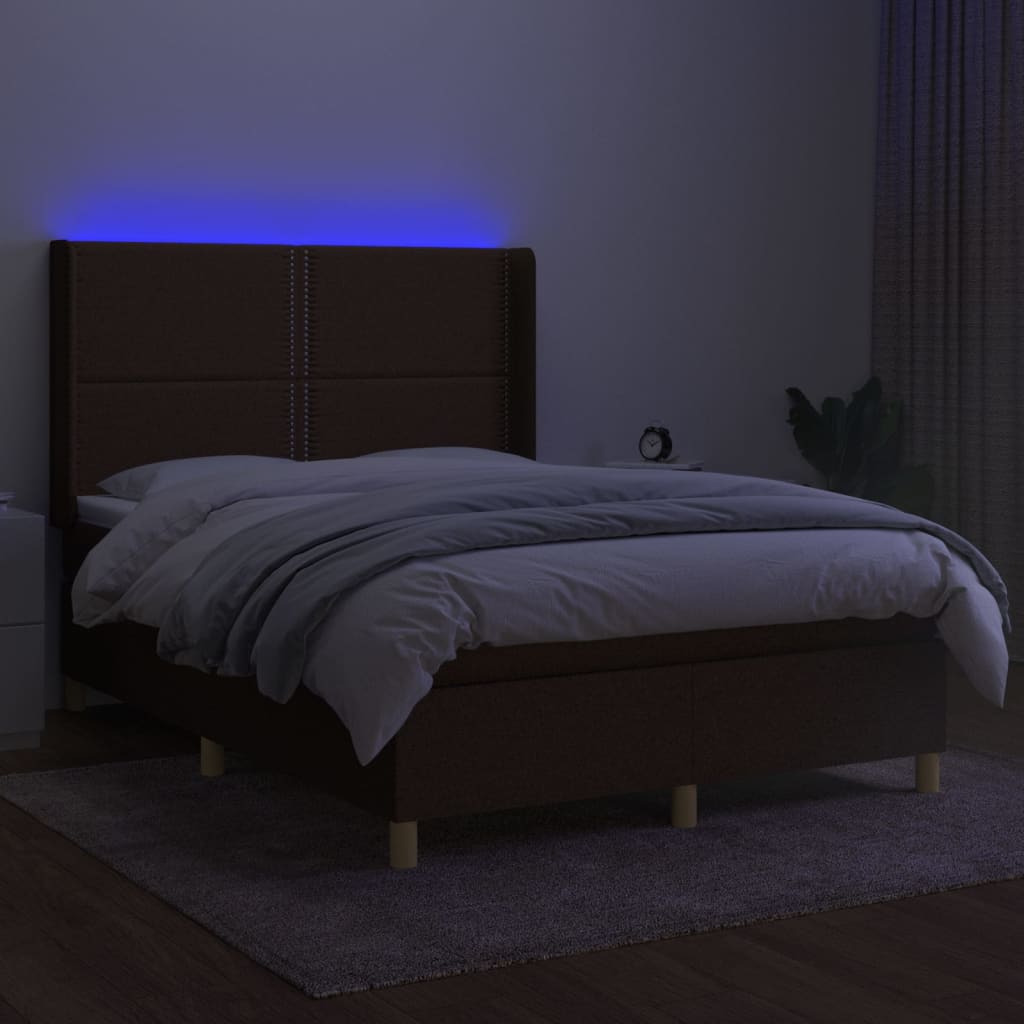 Sommier à lattes de lit matelas et LED Marron foncé 140x190 cm - XIOS