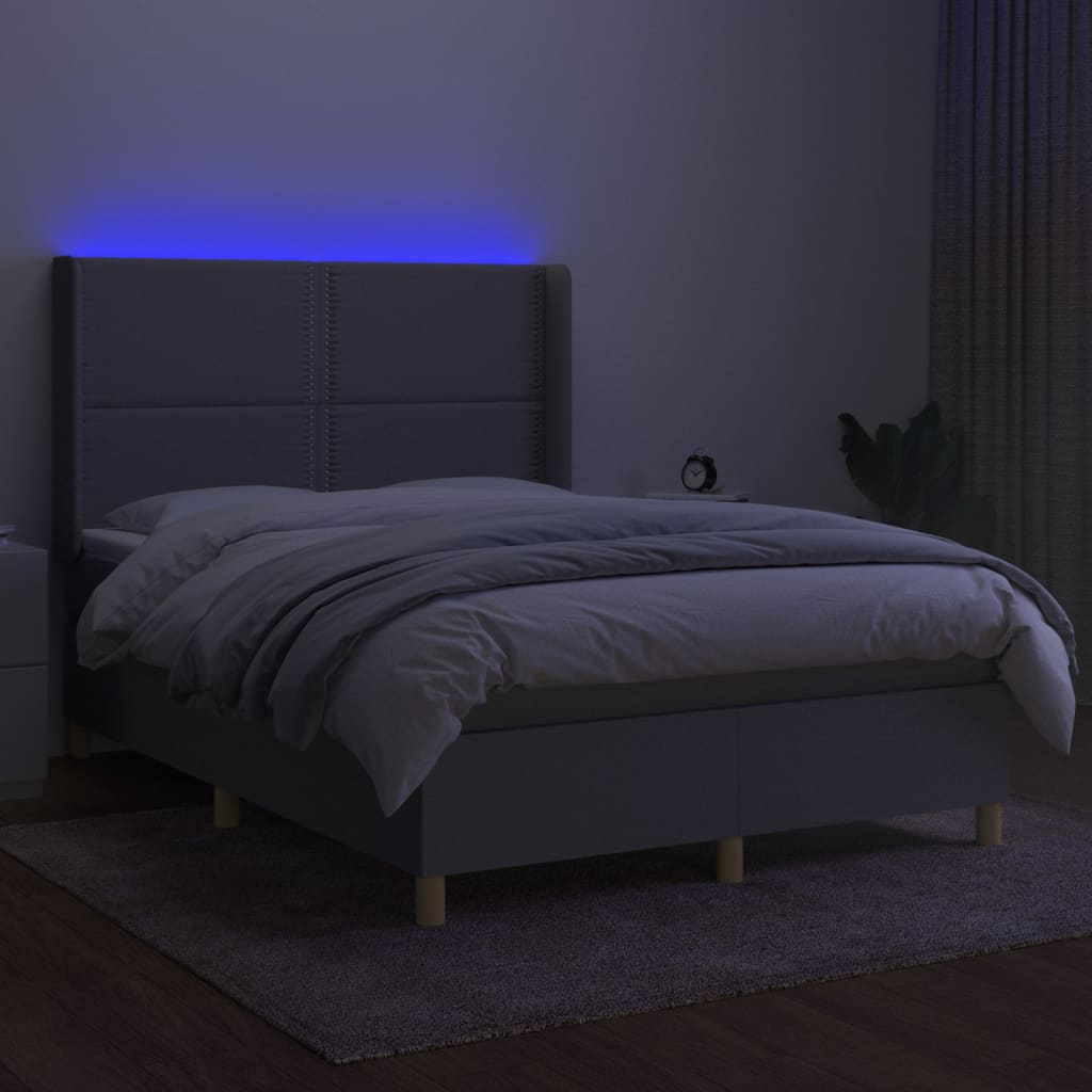 Sommier à lattes de lit matelas LED Gris clair 140x200 cm Tissu - XIOS