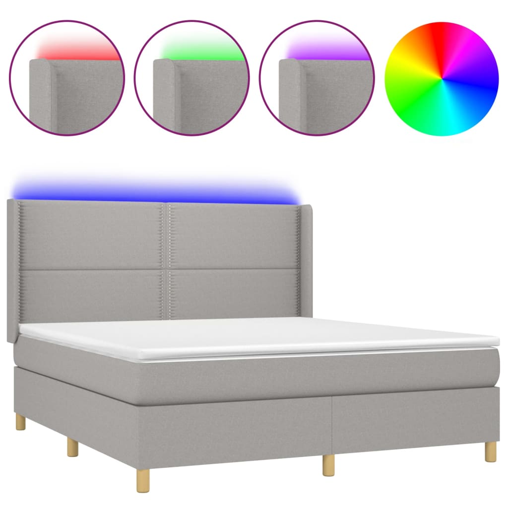 Sommier à lattes de lit matelas LED Gris clair 180x200 cm Tissu - XIOS