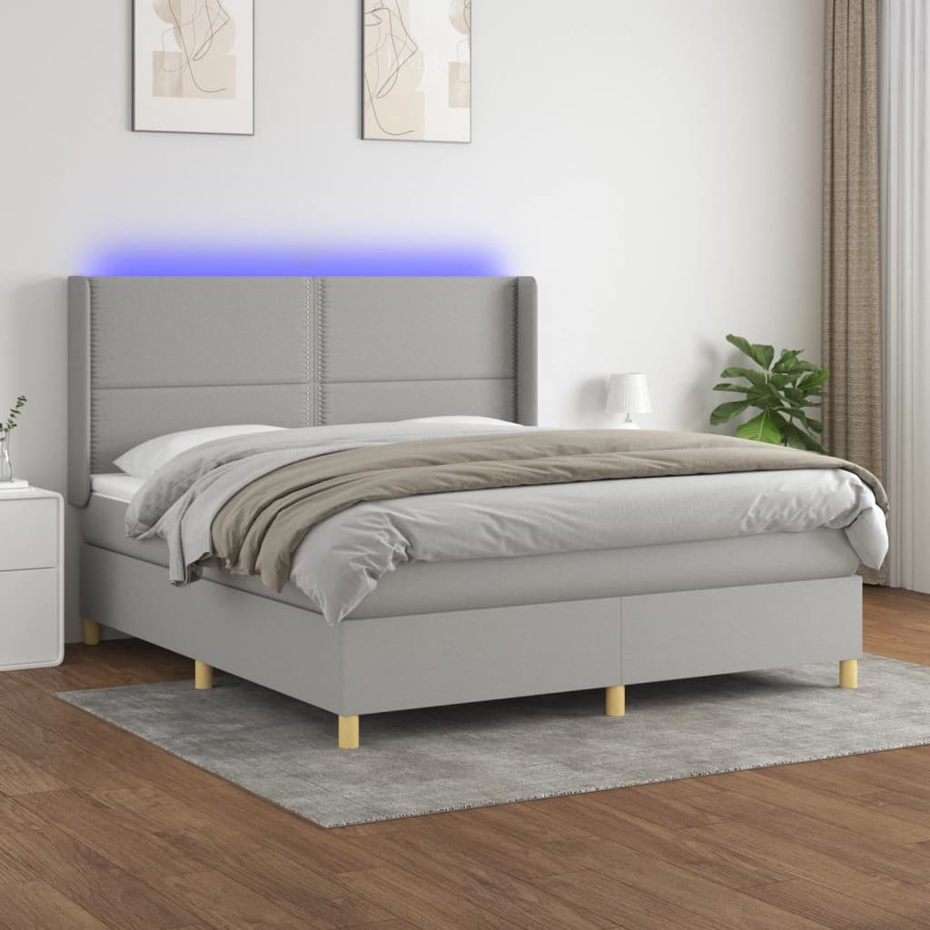 Sommier à lattes de lit matelas LED Gris clair 180x200 cm Tissu - XIOS