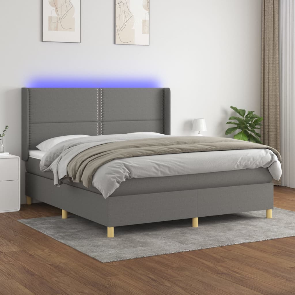 Sommier à lattes de lit matelas LED Gris foncé 180x200 cm Tissu - XIOS