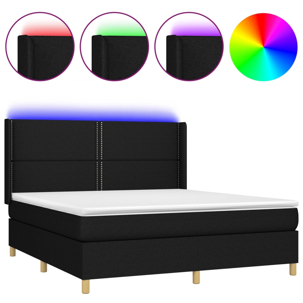 Sommier à lattes de lit matelas et LED Noir 180x200 cm Tissu - XIOS