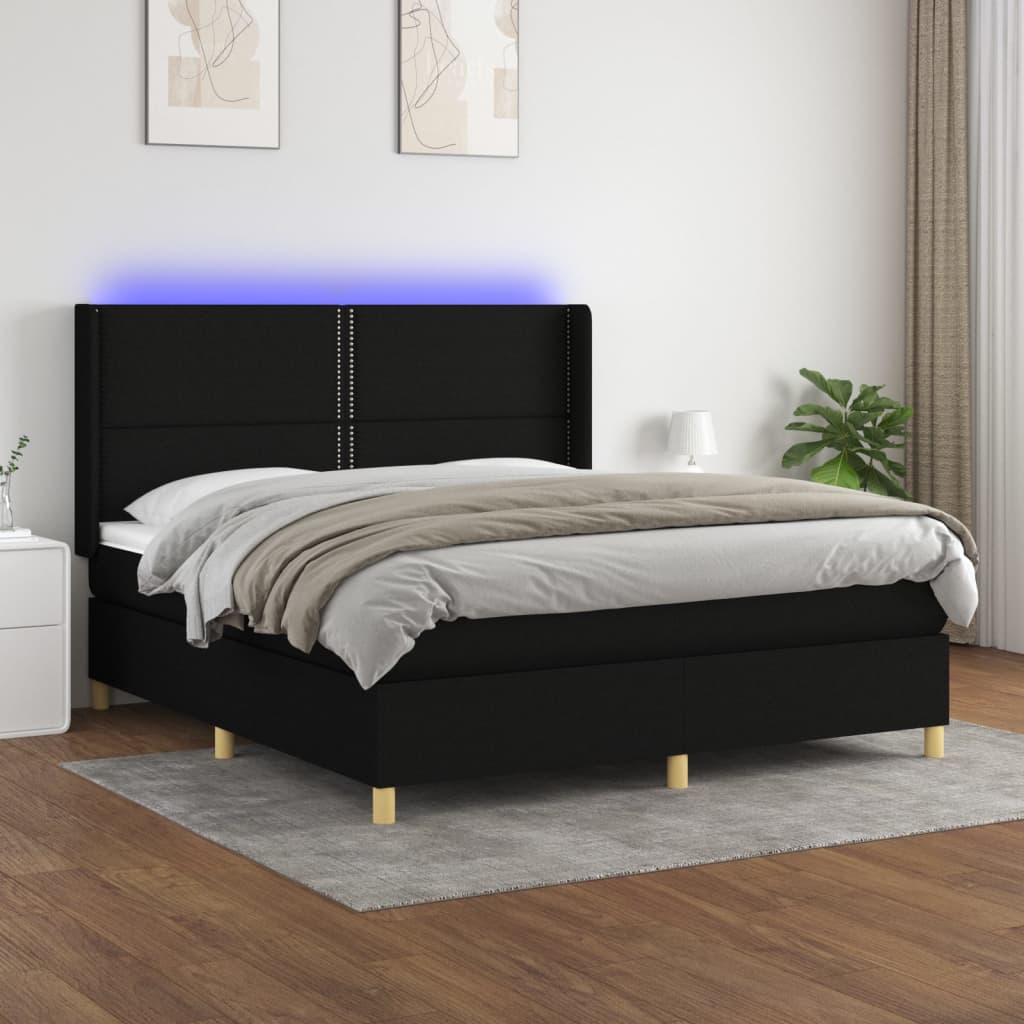 Sommier à lattes de lit matelas et LED Noir 180x200 cm Tissu - XIOS