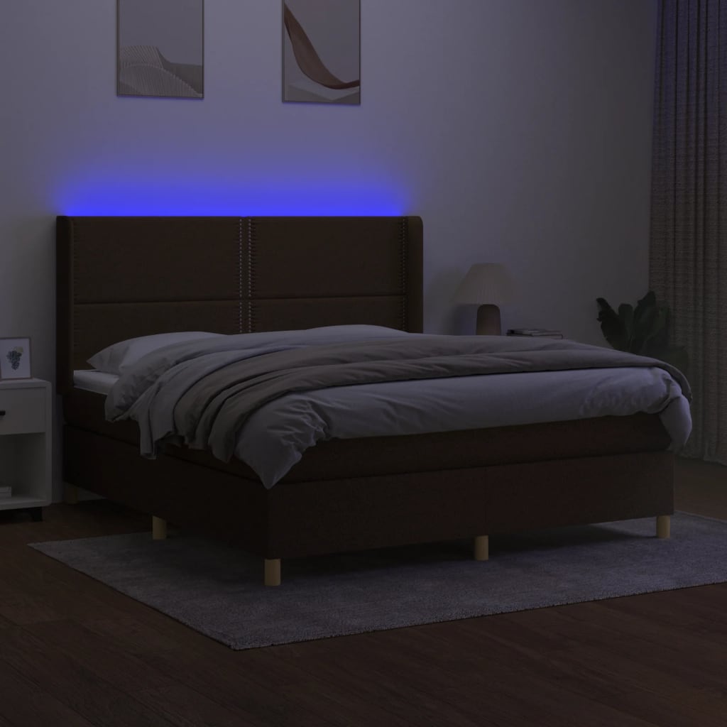 Sommier à lattes de lit matelas et LED Marron foncé 180x200cm - XIOS