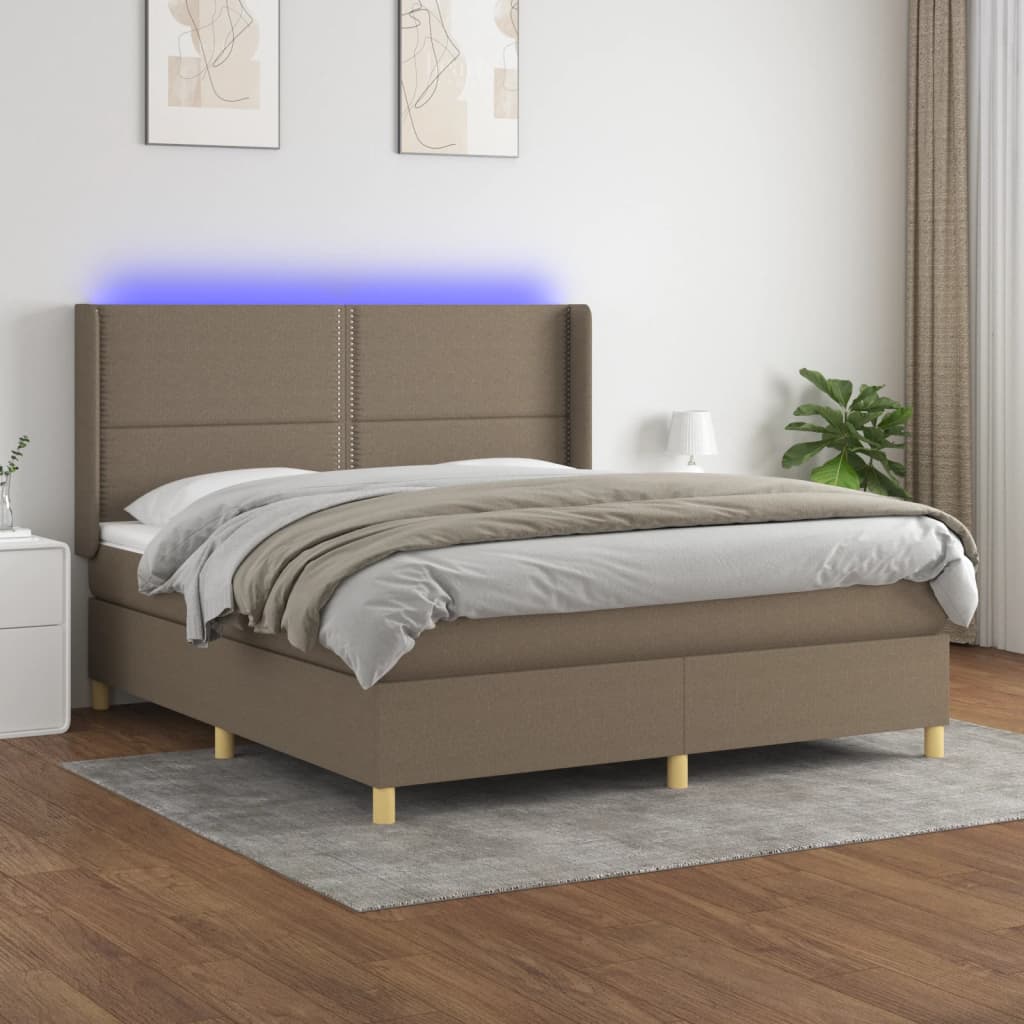 Sommier à lattes de lit matelas et LED Taupe 180x200 cm Tissu - XIOS