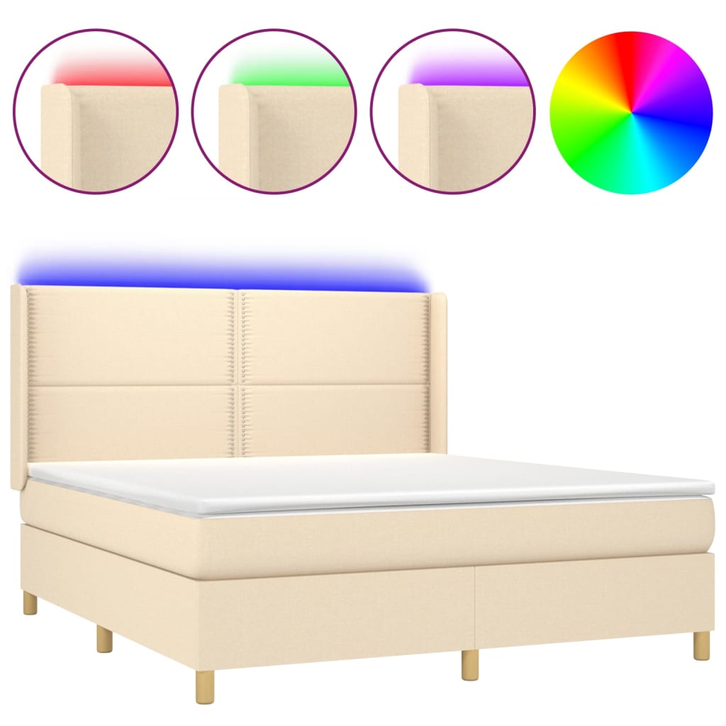 Sommier à lattes de lit matelas et LED Crème 180x200 cm Tissu - XIOS