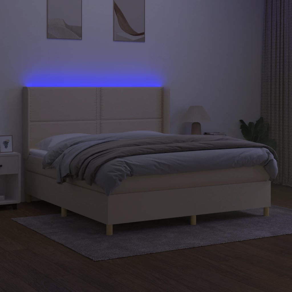 Sommier à lattes de lit matelas et LED Crème 180x200 cm Tissu - XIOS