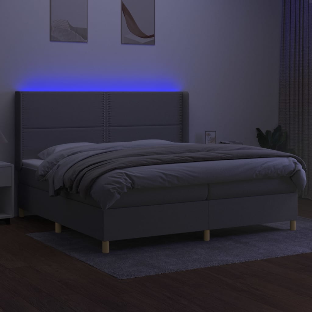 Sommier à lattes de lit matelas LED Gris clair 200x200 cm Tissu - XIOS