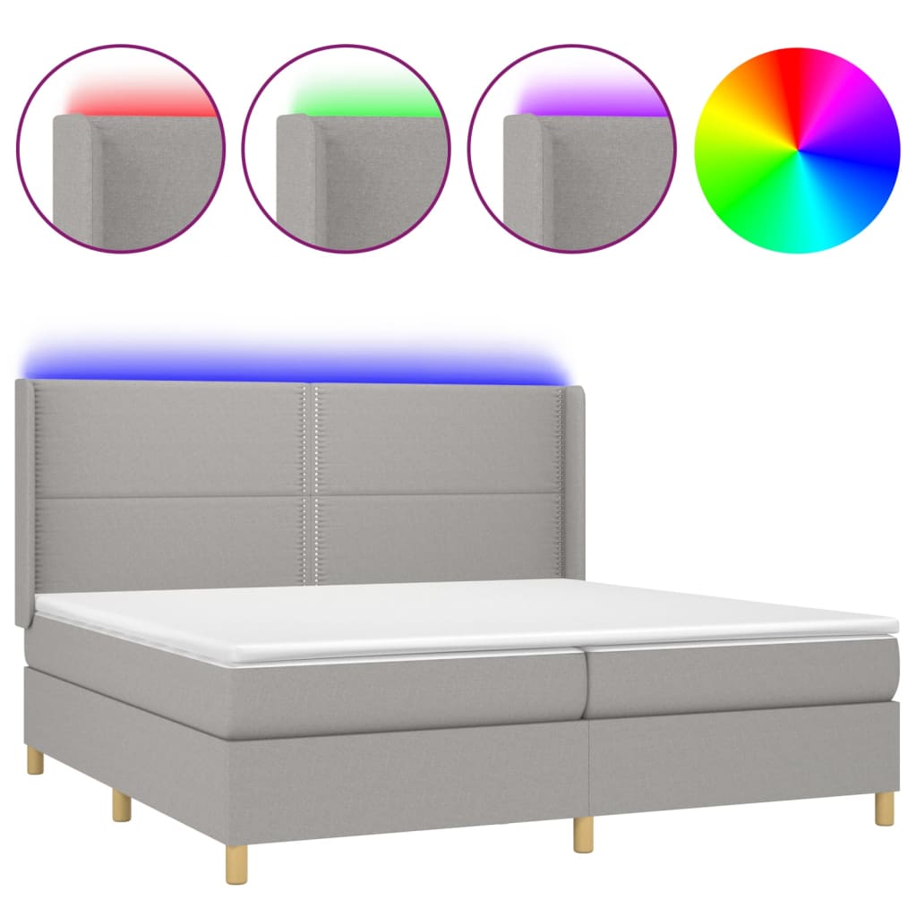 Sommier à lattes de lit matelas LED Gris clair 200x200 cm Tissu - XIOS