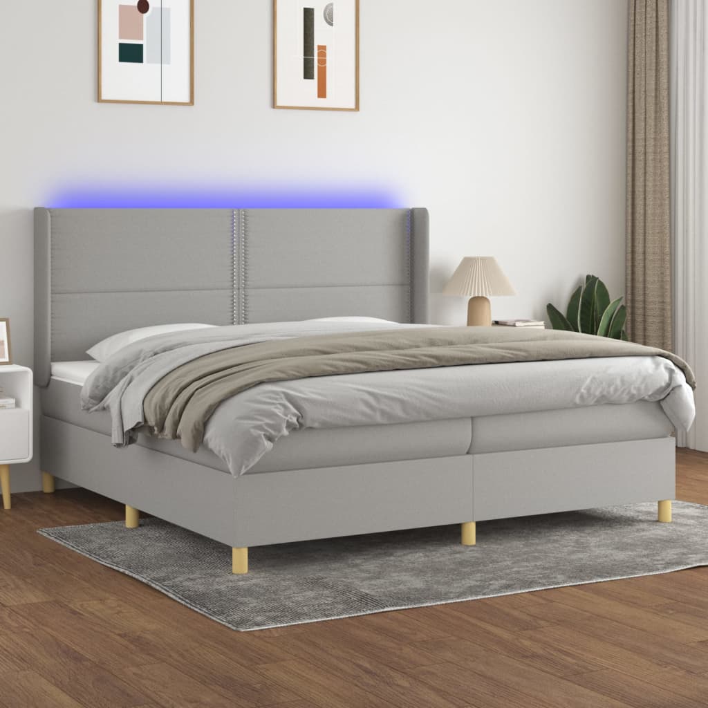 Sommier à lattes de lit matelas LED Gris clair 200x200 cm Tissu - XIOS