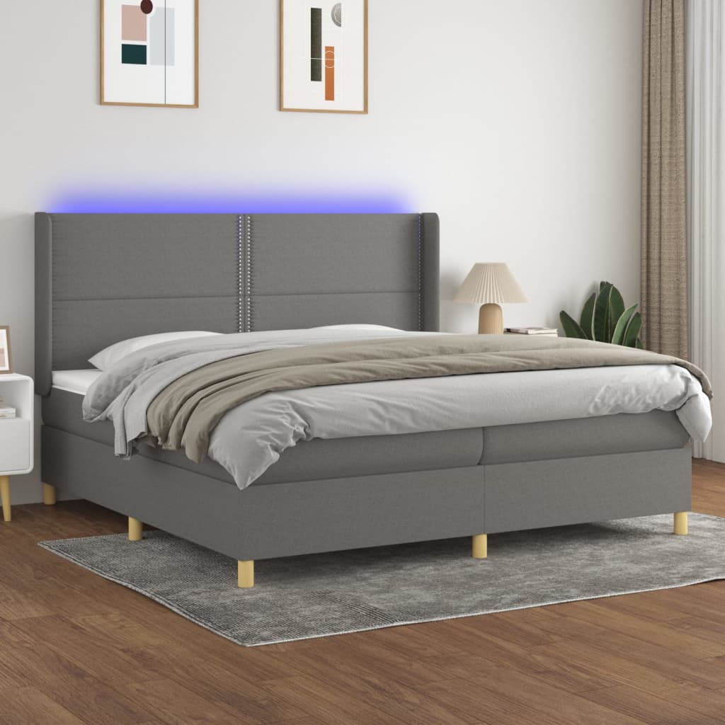 Sommier à lattes de lit matelas LED Gris foncé 200x200 cm Tissu - XIOS