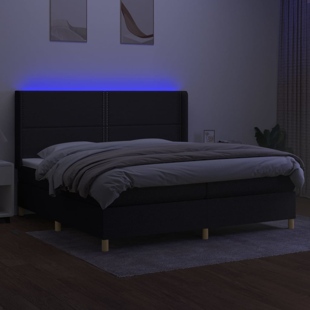 Sommier à lattes de lit matelas et LED Noir 200x200 cm Tissu - XIOS