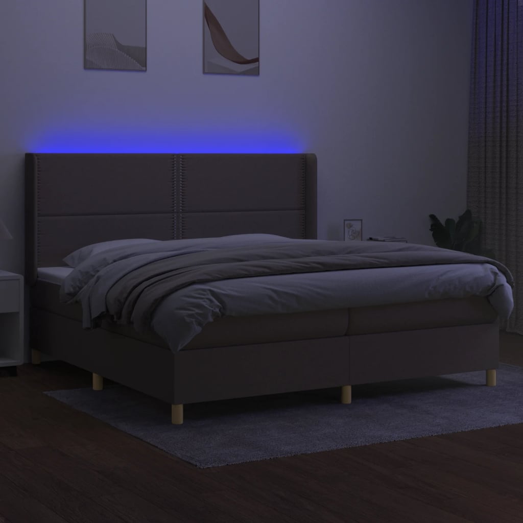 Sommier à lattes de lit matelas et LED Taupe 200x200 cm Tissu - XIOS