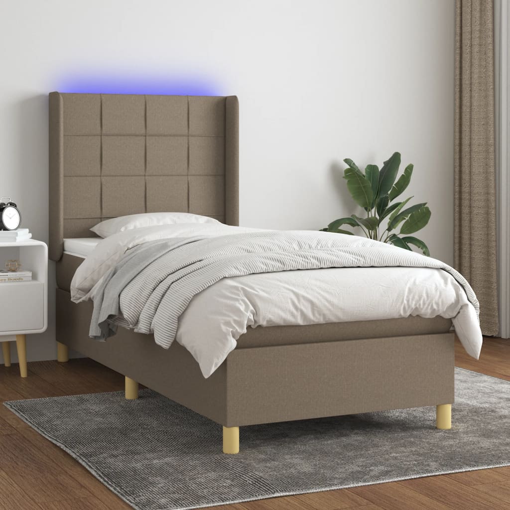 Sommier à lattes de lit matelas et LED Taupe 80x200cm Tissu - XIOS