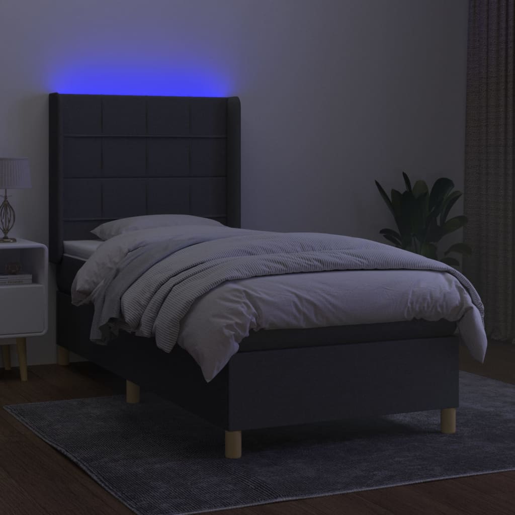 Sommier à lattes de lit matelas LED Gris foncé 90x190cm Tissu - XIOS