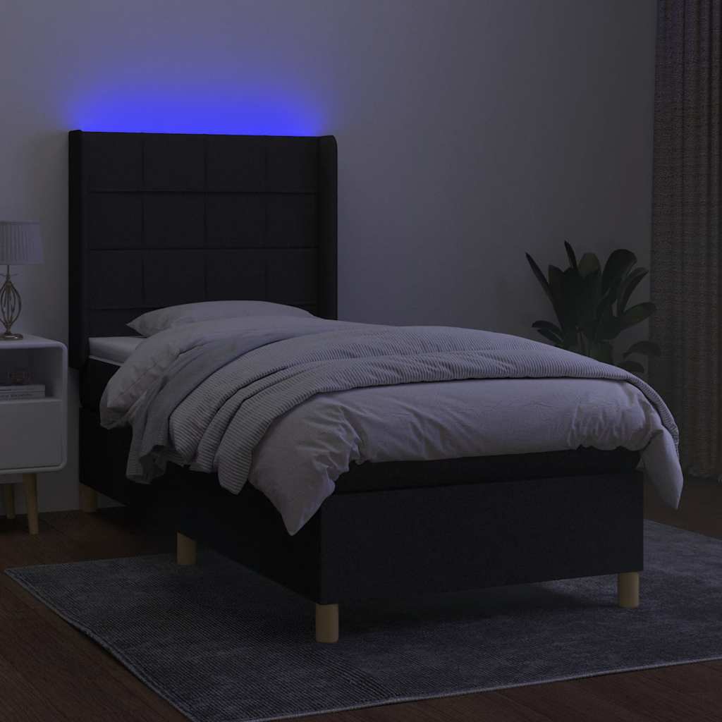Sommier à lattes de lit matelas et LED Noir 90x190 cm Tissu - XIOS