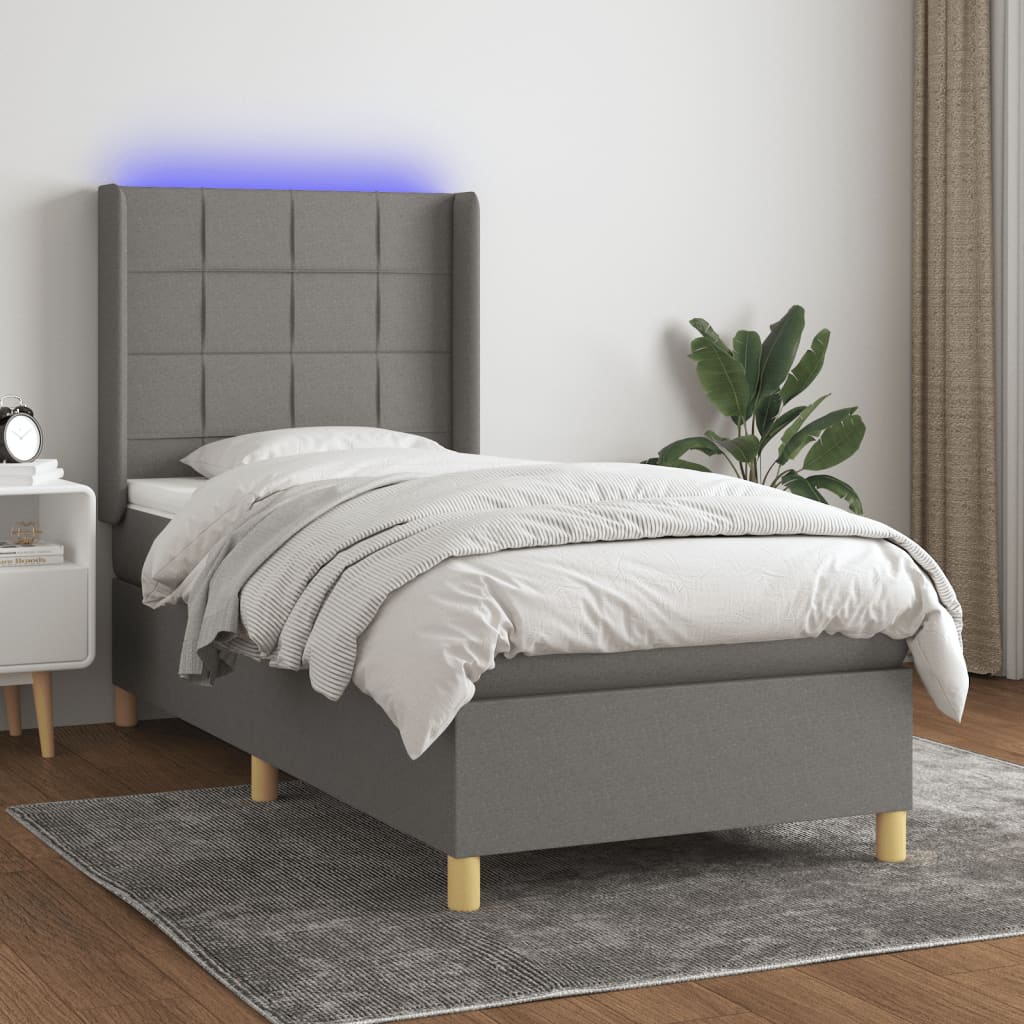 Sommier à lattes de lit matelas LED Gris foncé 90x200cm Tissu - XIOS