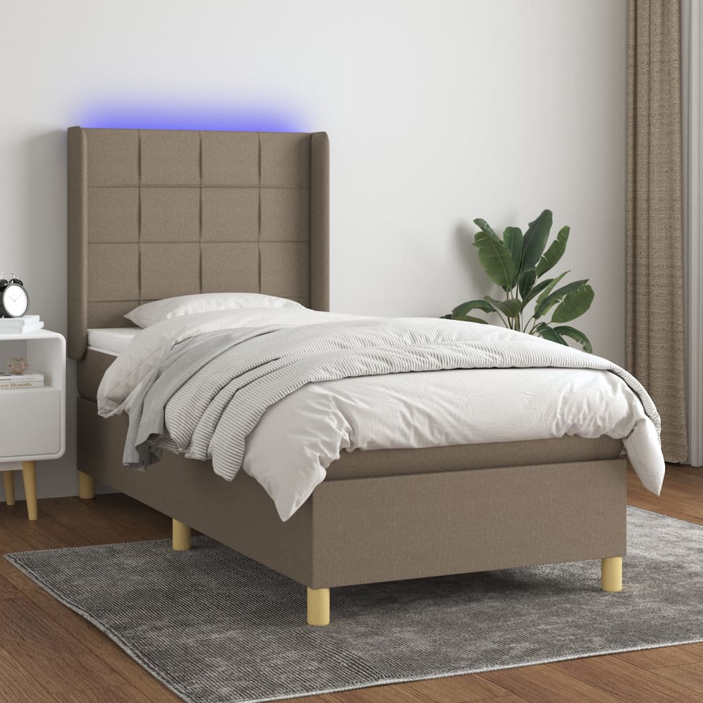 Sommier à lattes de lit matelas et LED Taupe 90x200 cm Tissu - XIOS