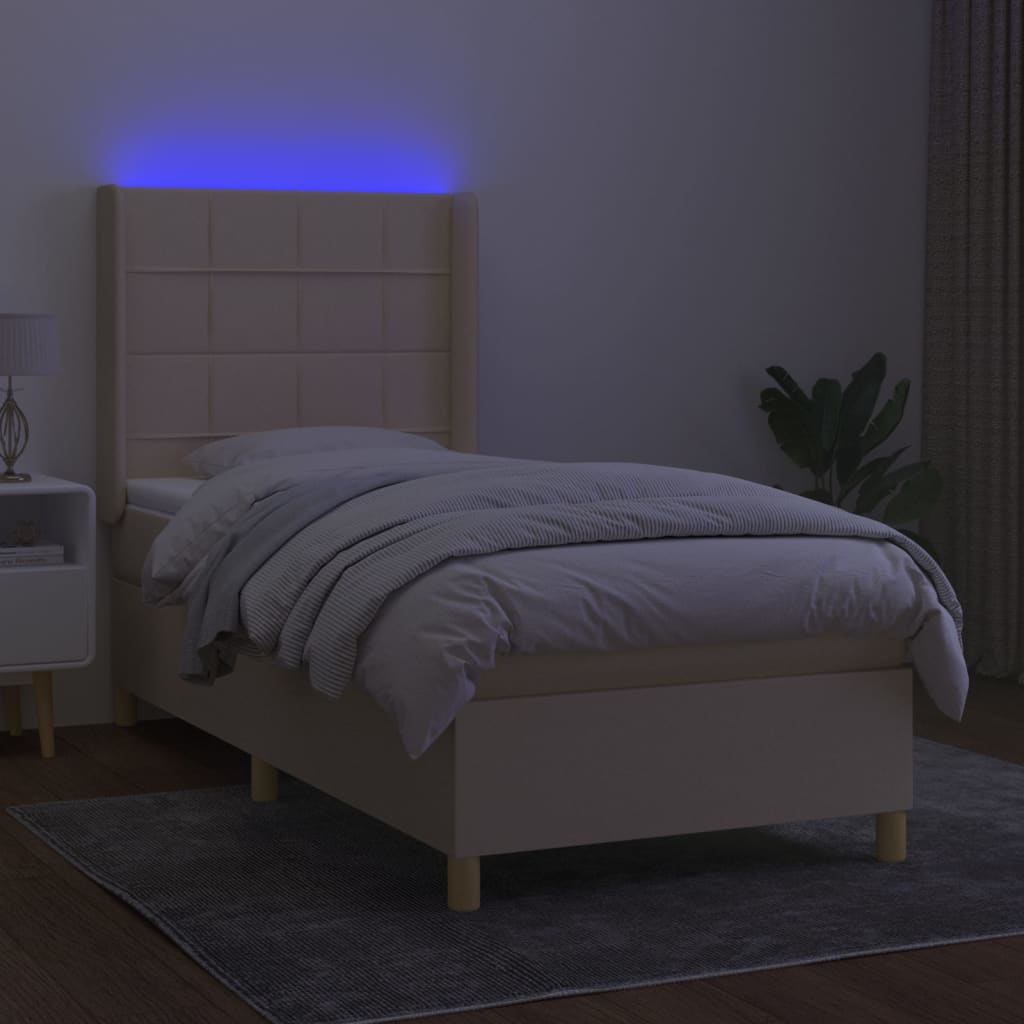 Sommier à lattes de lit matelas et LED Crème 90x200 cm Tissu - XIOS